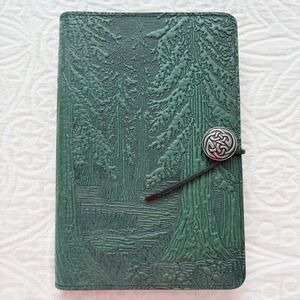 Oberon Design Embossed Full Grain Leather A5 Journal Cover, Green Forest
